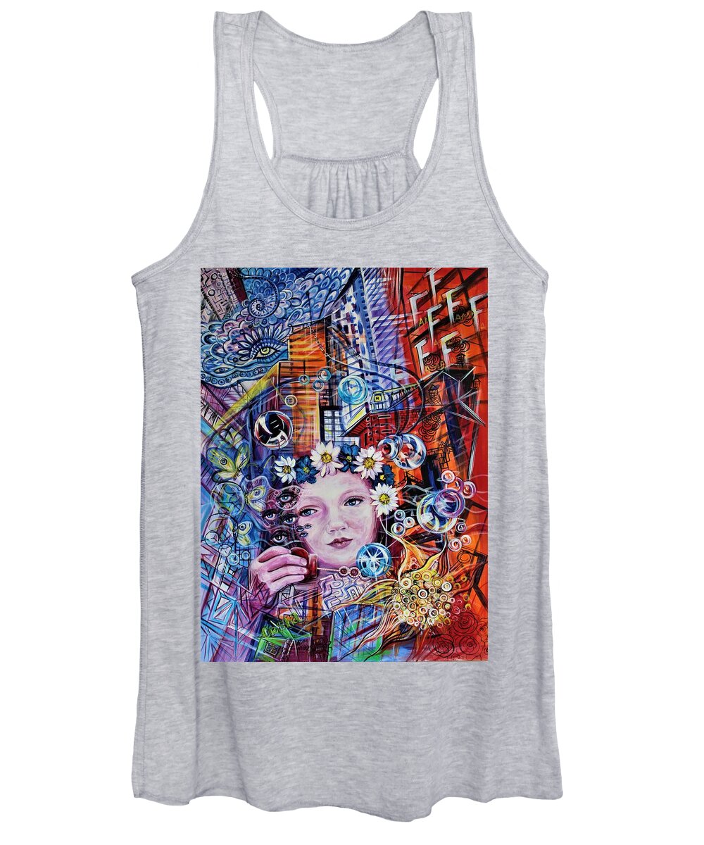 New York Women's Tank Top featuring the painting Blowing Bubbles in NY by Yelena Tylkina