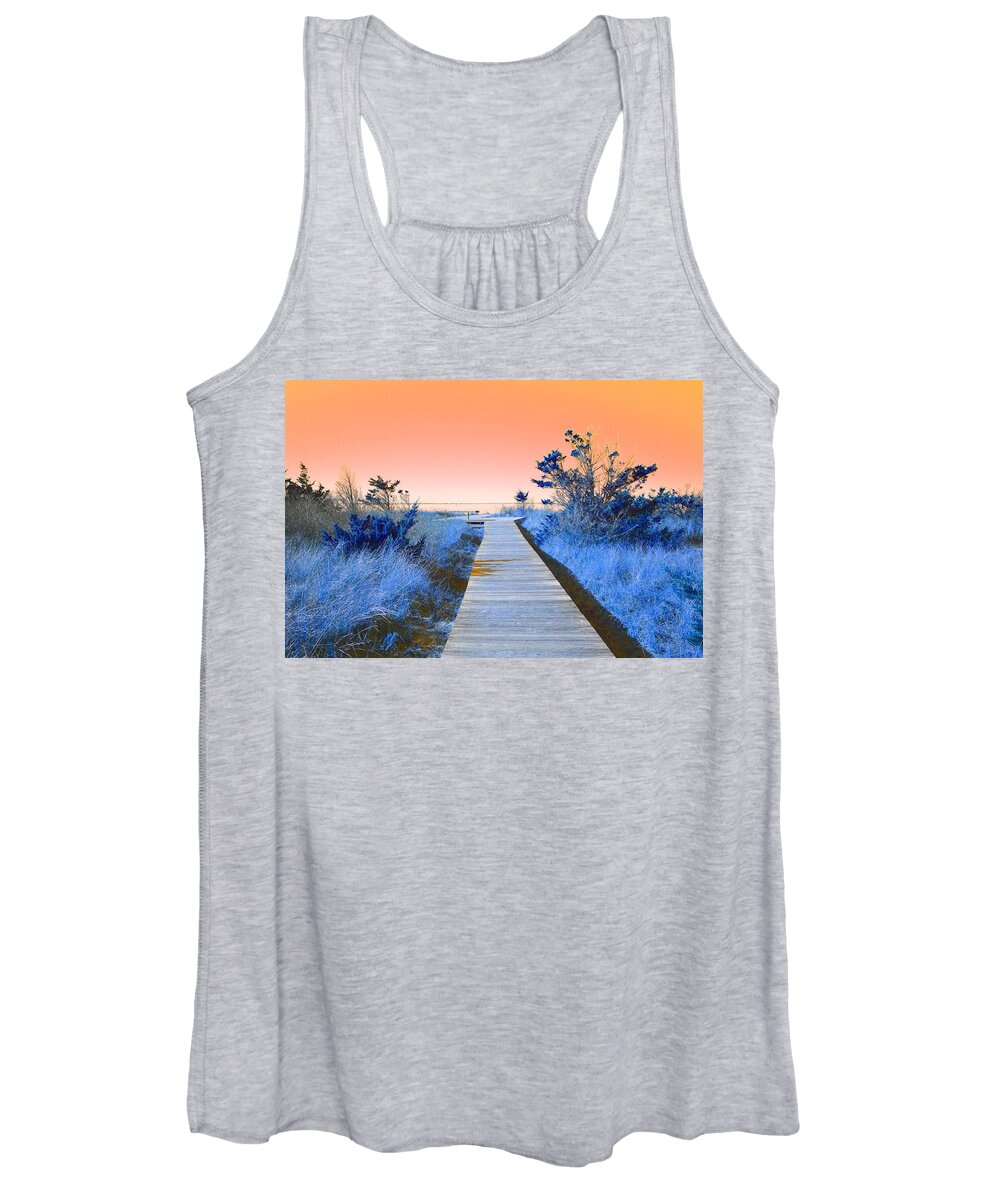 Boardwalk Women's Tank Top featuring the mixed media Boardwalk to the Bay by Stacie Siemsen