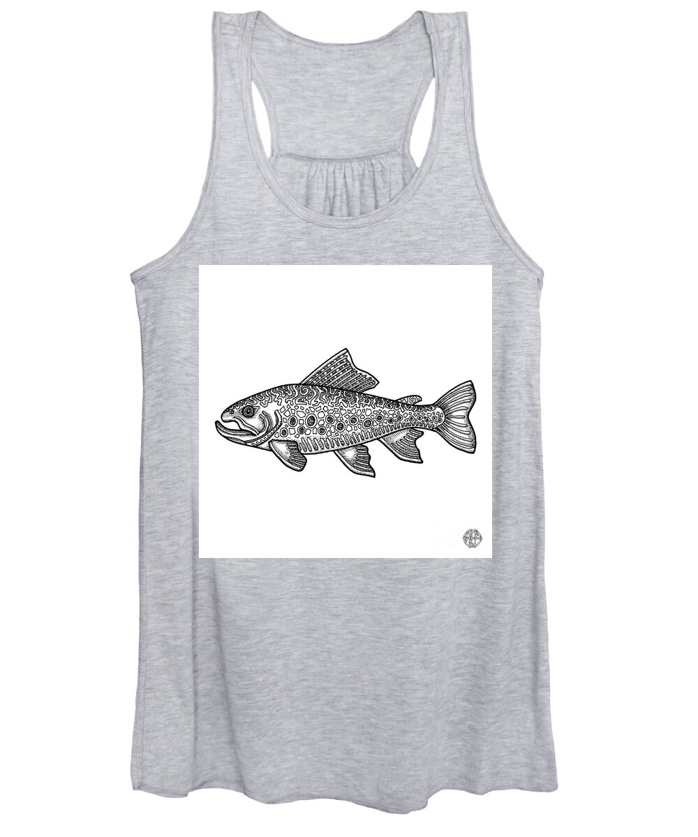 Animal Portrait Women's Tank Top featuring the drawing Brook Trout by Amy E Fraser