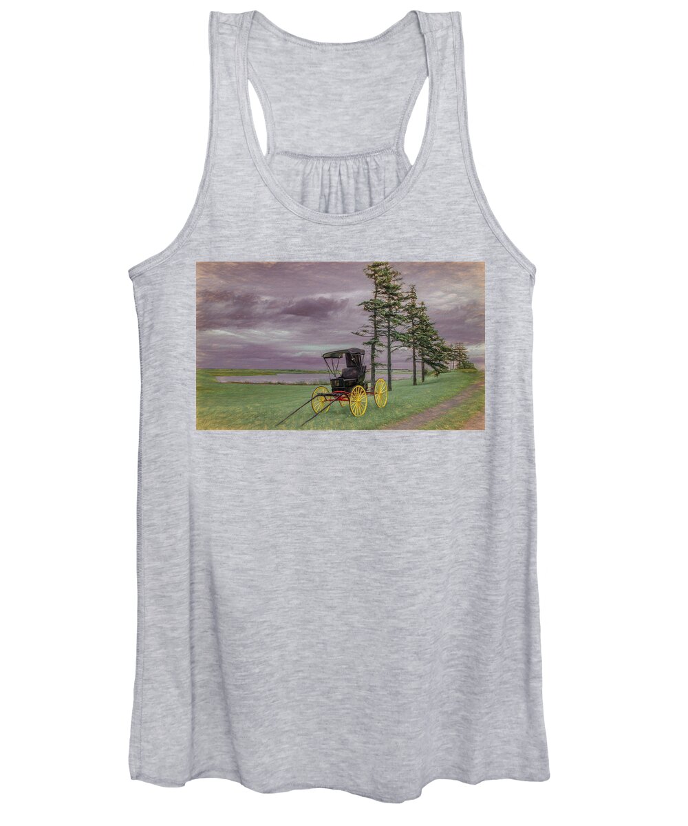 Antique Style Buggy Women's Tank Top featuring the photograph Buggy By The Shore by Marcy Wielfaert