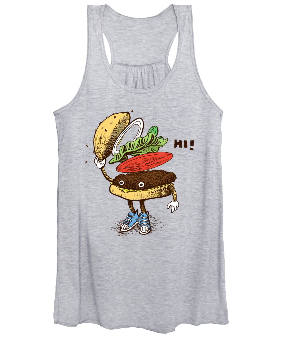 Burger Women's Tank Top featuring the drawing Burger Greeting by Eric Fan