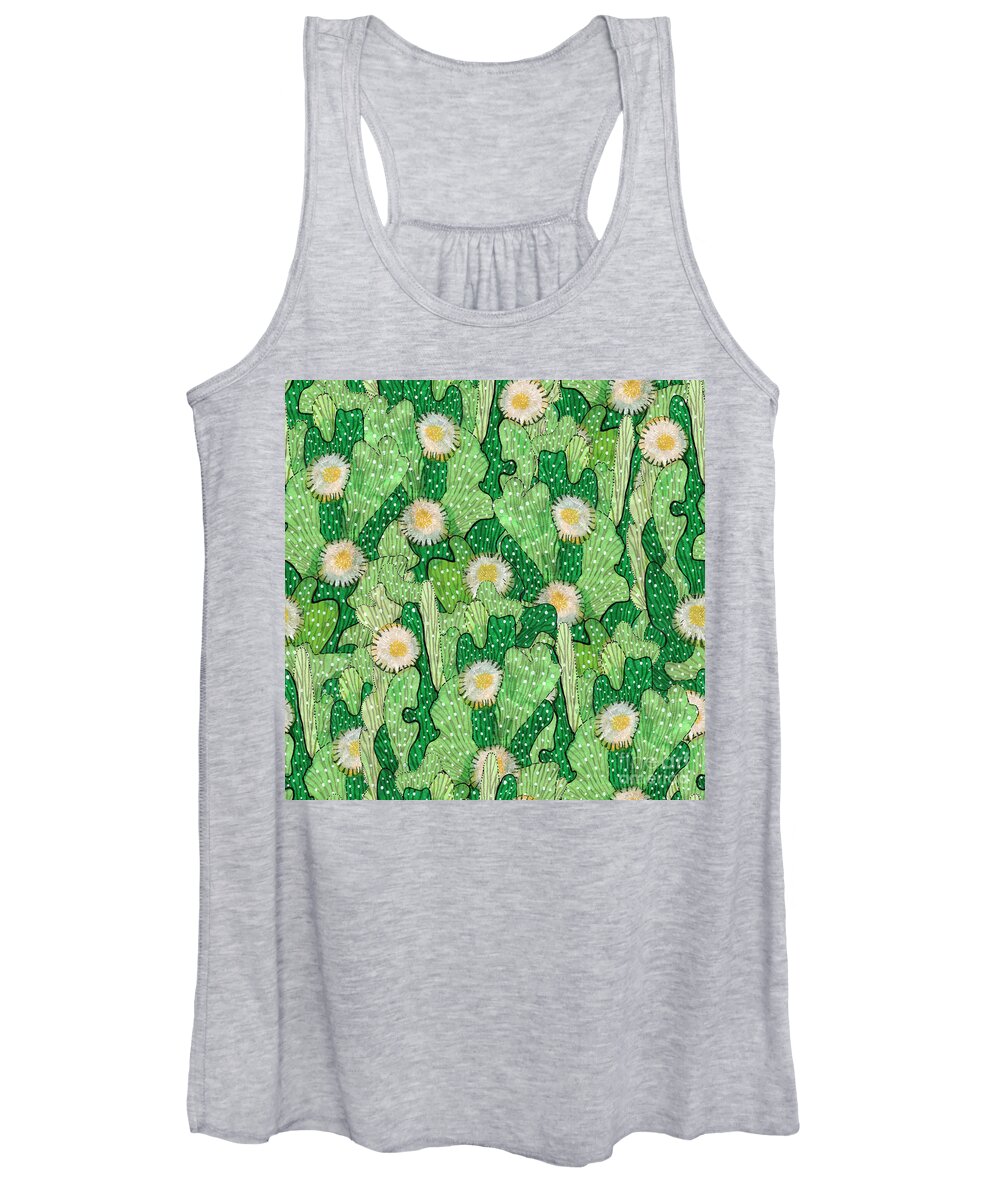 Blooming Succulents Women's Tank Top featuring the mixed media Cacti Camouflage, Floral Pattern by Julia Khoroshikh
