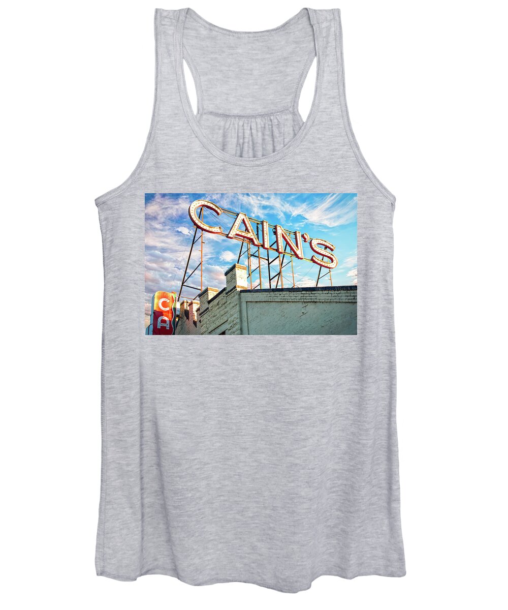 America Women's Tank Top featuring the photograph Cains Ballroom Music Hall - Downtown Tulsa Cityscape by Gregory Ballos