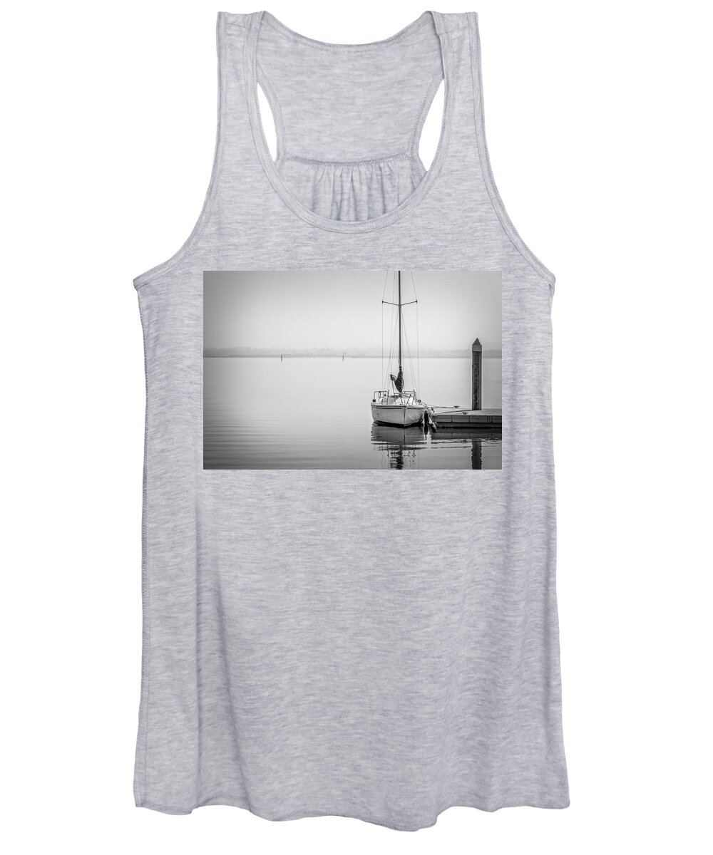 Boat Women's Tank Top featuring the photograph Calm BW by Bill Chizek