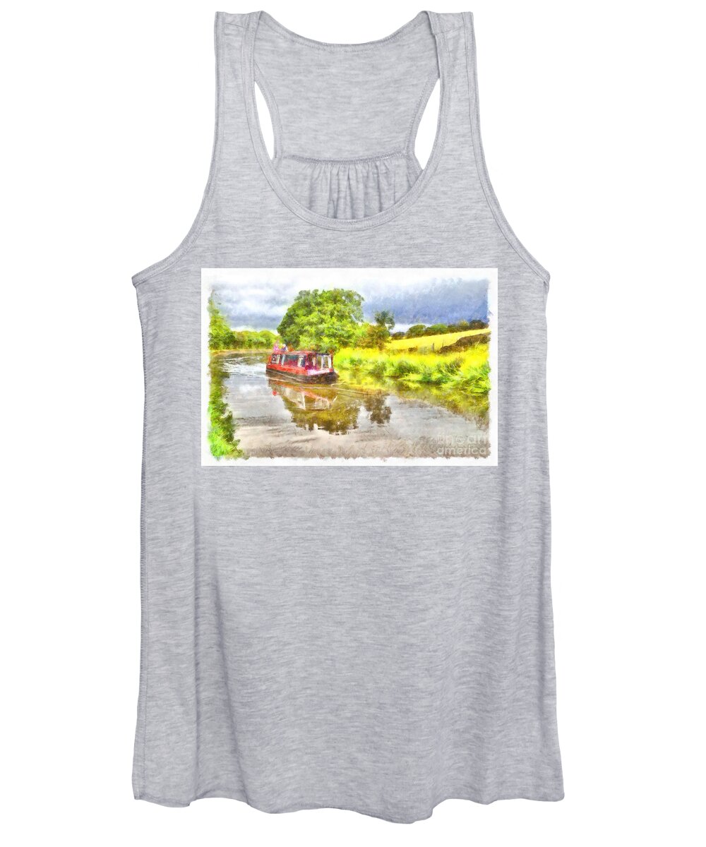 Narrow Boat Women's Tank Top featuring the digital art Canal Boat on the Leeds to Liverpool Canal by Martyn Arnold