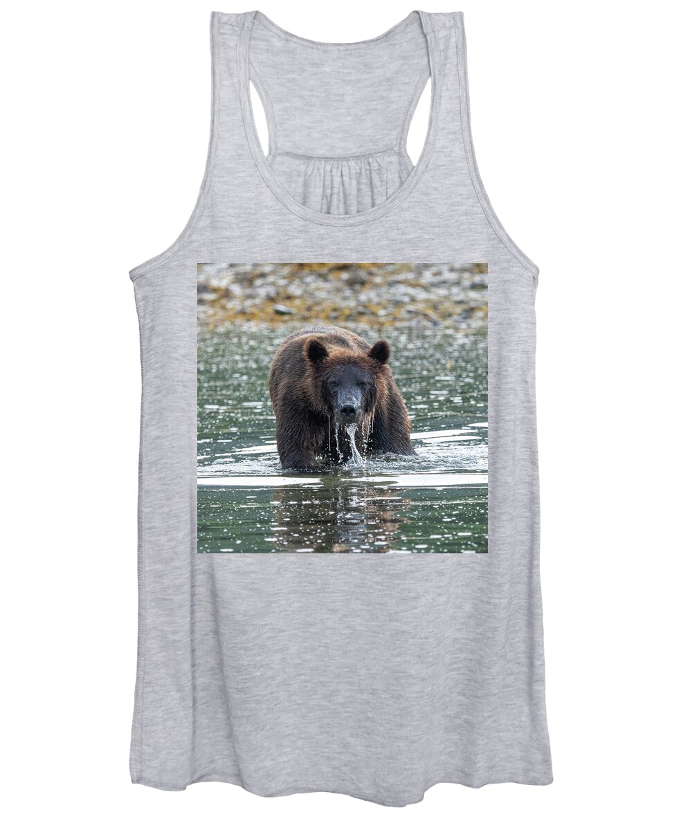 Bear Women's Tank Top featuring the photograph Catching Salmon by Mark Hunter