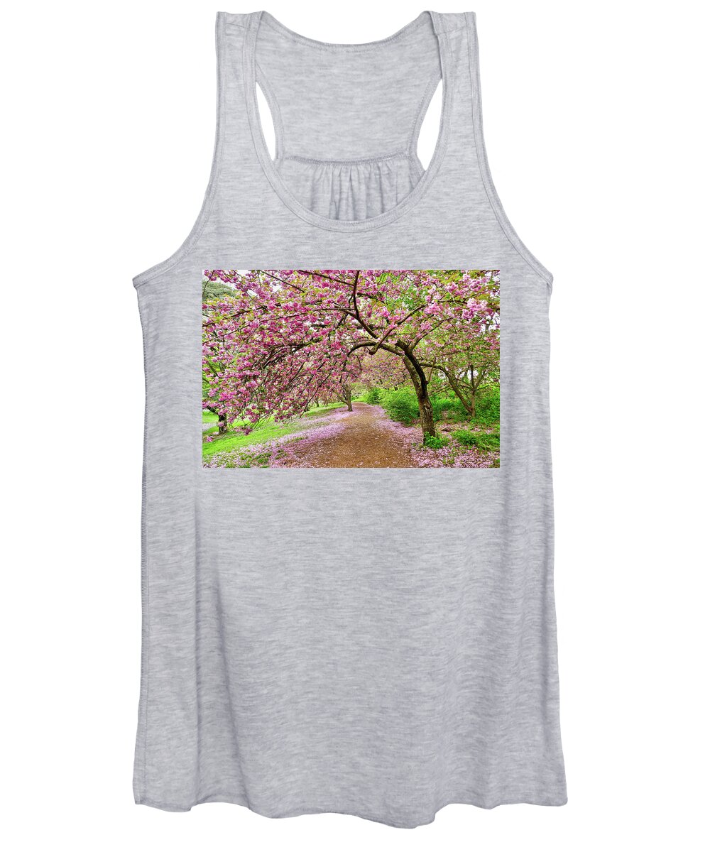 Color Photography Cherry Blossoms Trees Women's Tank Top featuring the photograph Central Park Cherry blossoms by Joan Reese