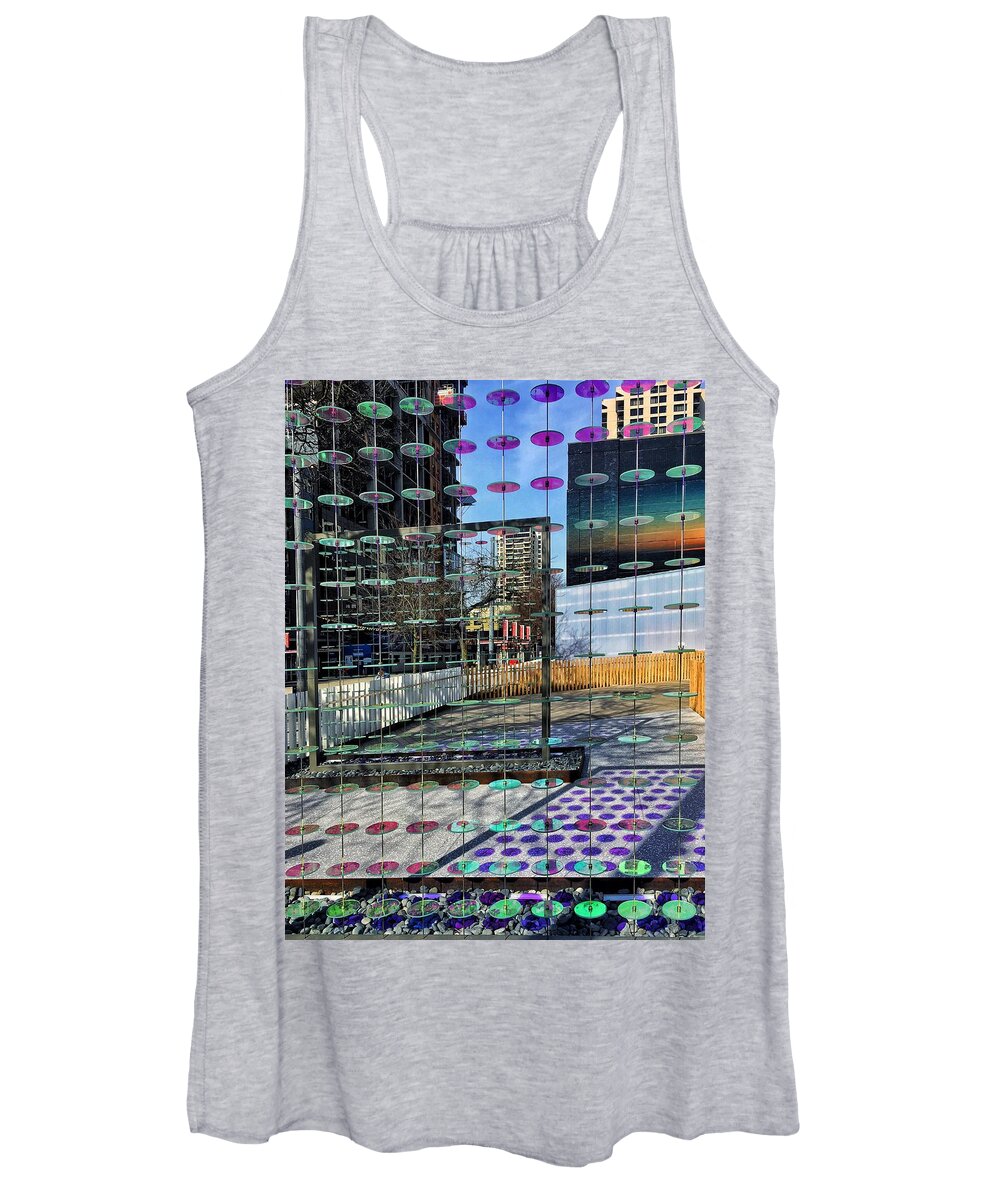 Glass Women's Tank Top featuring the photograph Patterns of Glass Disk Reflections by Jerry Abbott
