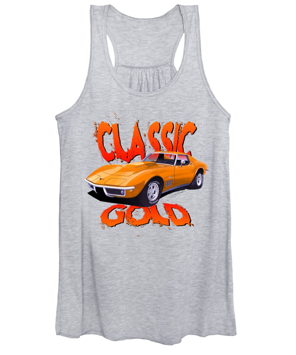 Chevrolet Women's Tank Top featuring the mixed media Classic Gold Corvette C3-Tee by Simon Read