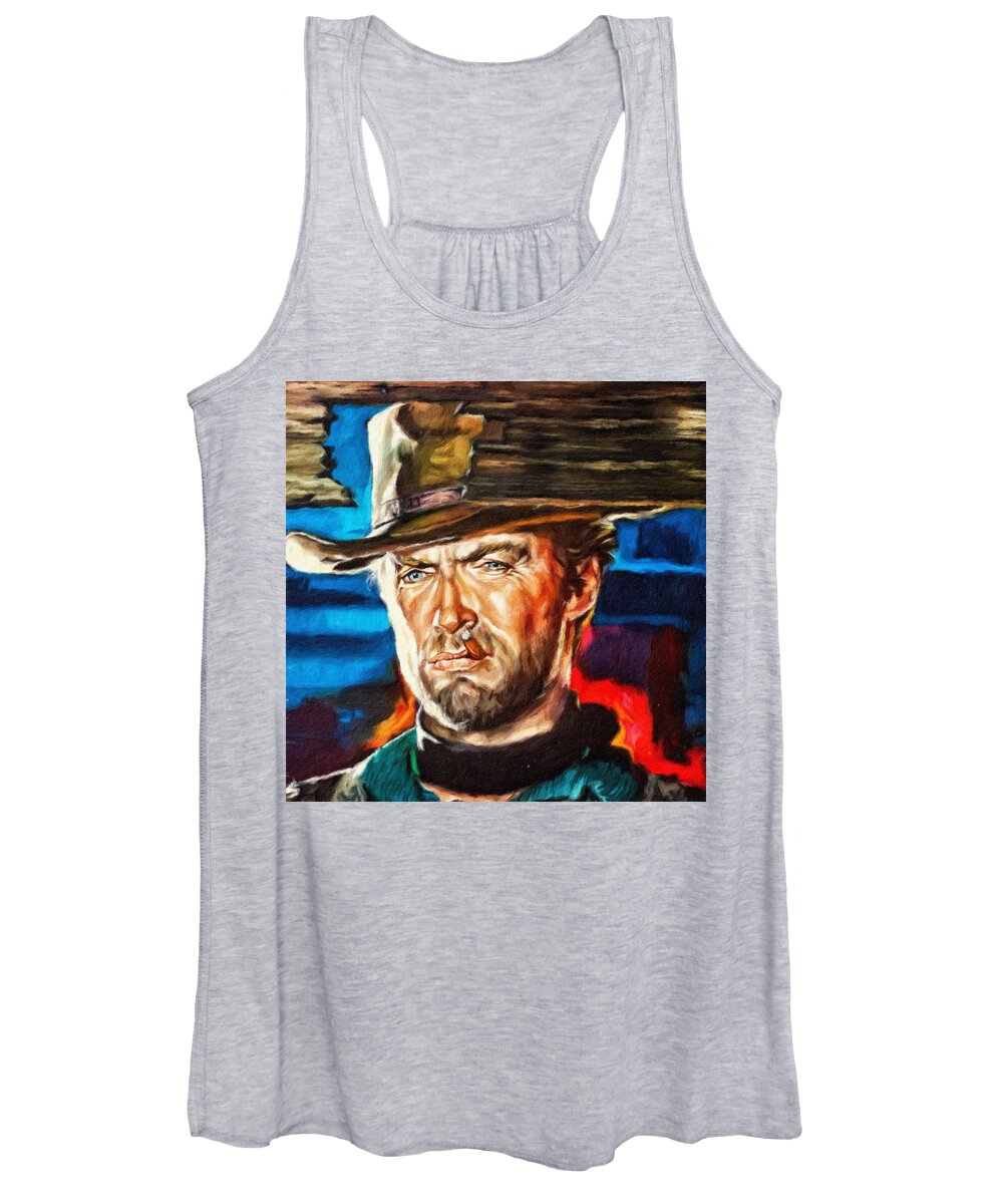 Clint Eastwood Women's Tank Top featuring the painting Clint Eastwood, portrait by Vincent Monozlay
