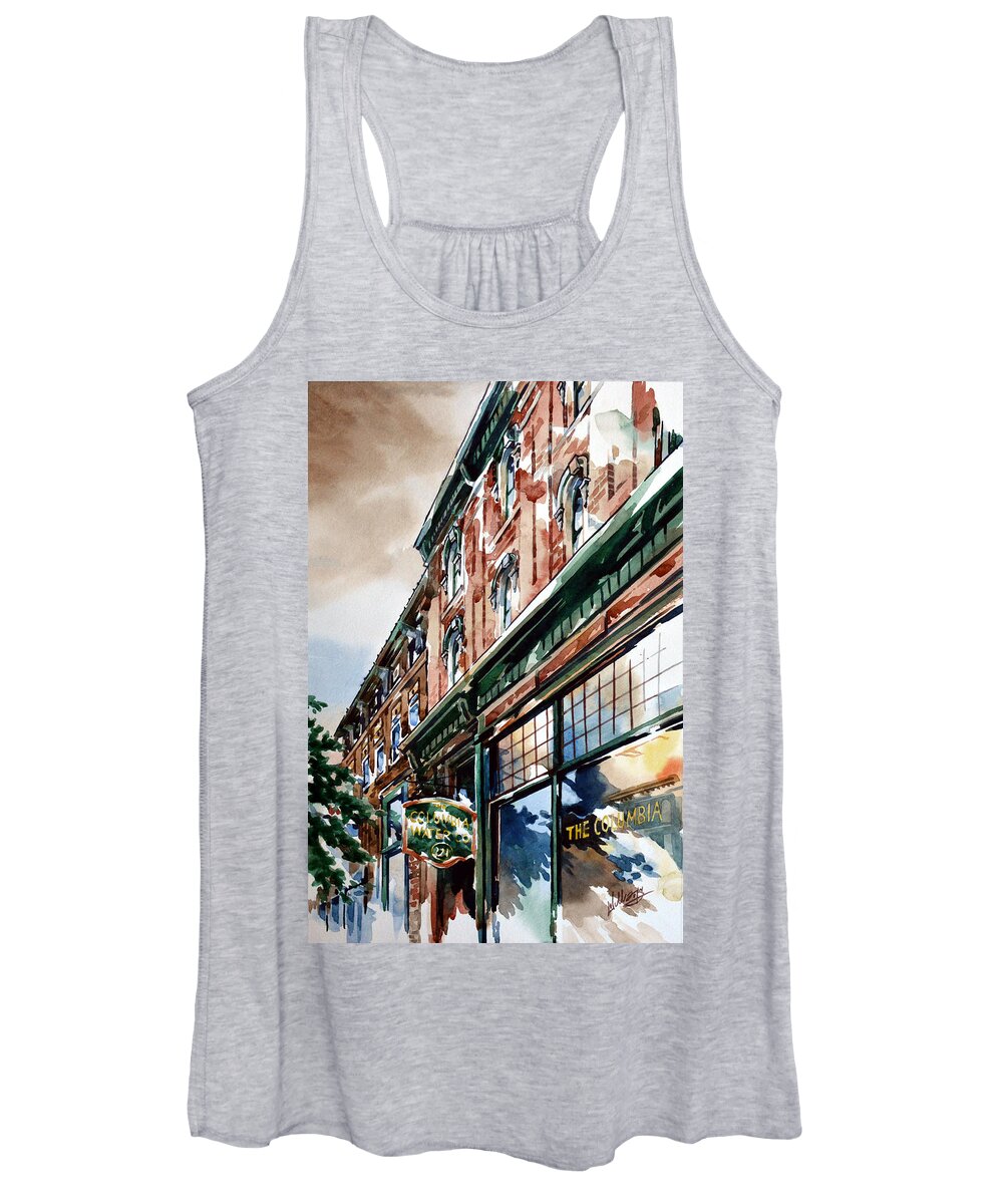 #watercolor #landscape #cityscape #columbia #columbiapa #oldbuildings #columbiawater Women's Tank Top featuring the painting Columbia Water by Mick Williams
