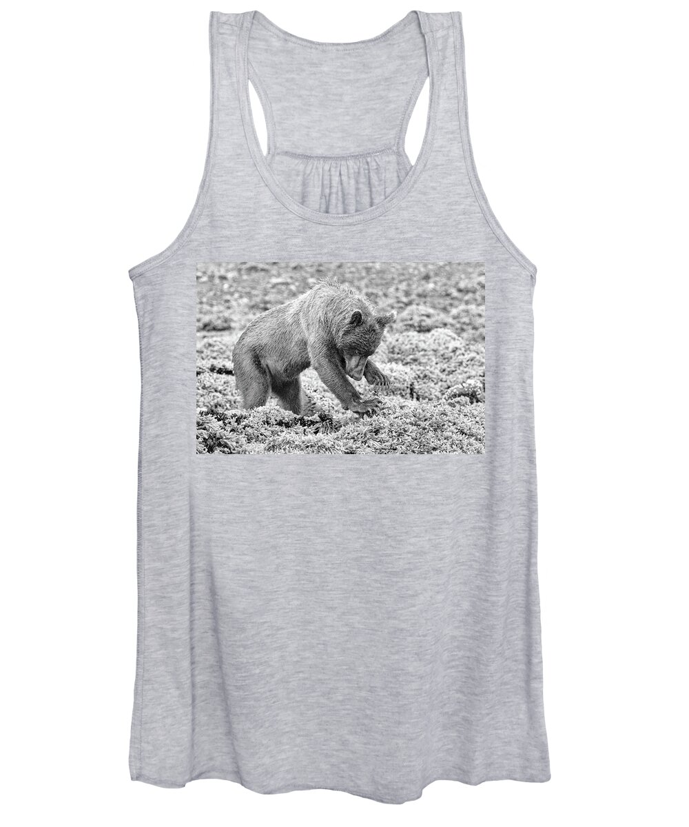 Bear Women's Tank Top featuring the photograph Concentrating Coastal Brown Bear in Monochrome by Mark Hunter