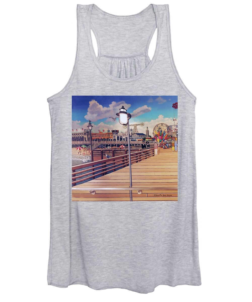  Women's Tank Top featuring the painting Coney Island Boardwalk Pillow Mural #1 by Bonnie Siracusa