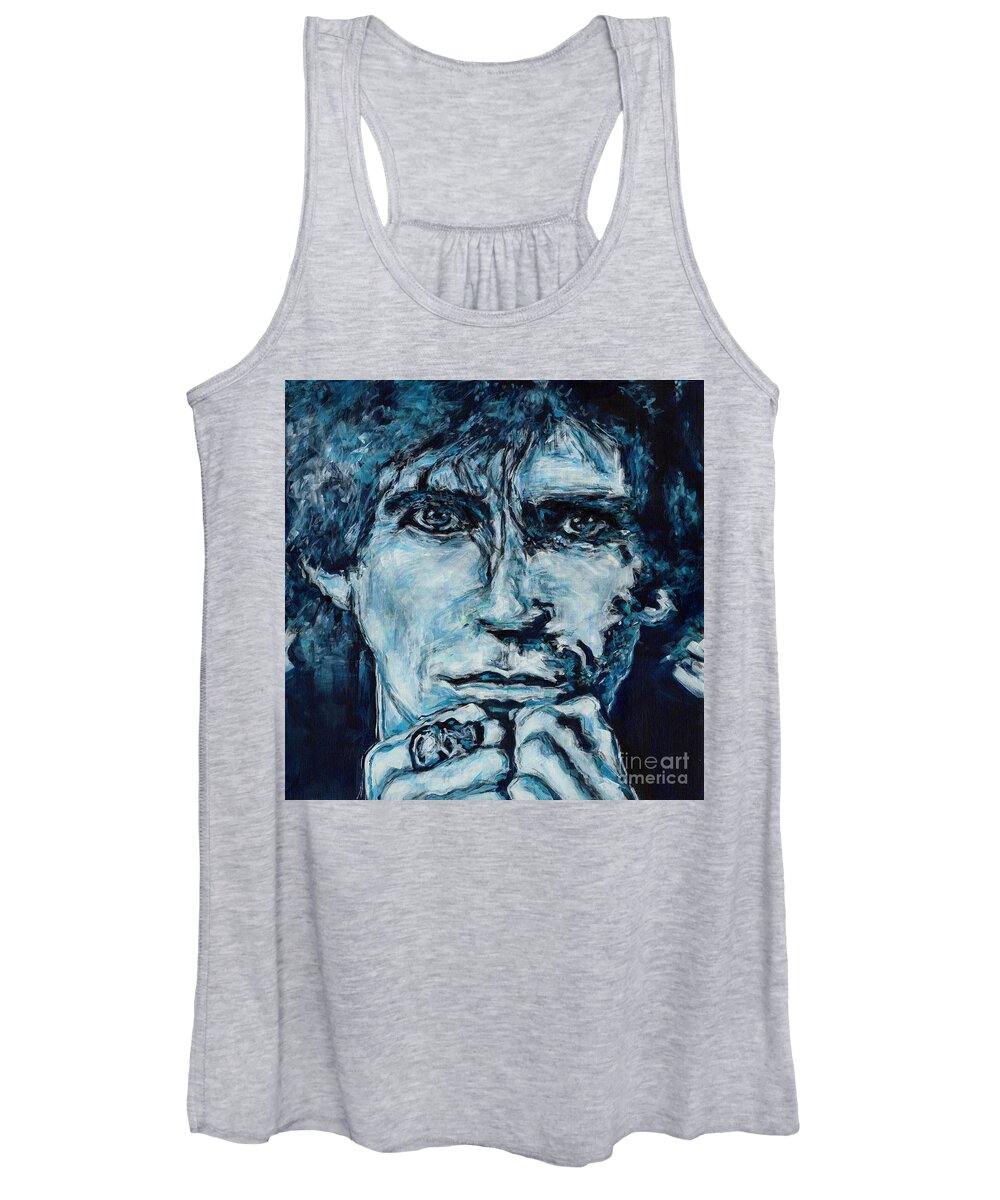 Keith Richards Women's Tank Top featuring the painting Contemplating the Blues. Keith Richards Rock Royalty by Tanya Filichkin