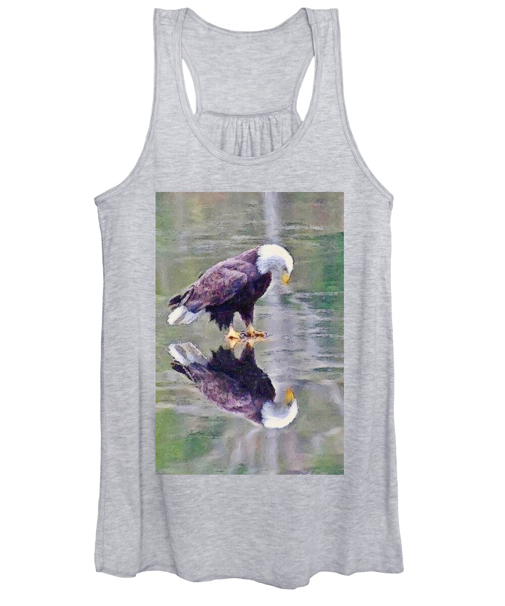 Eagle Women's Tank Top featuring the digital art Contemplating the soul of America by Steve Glines