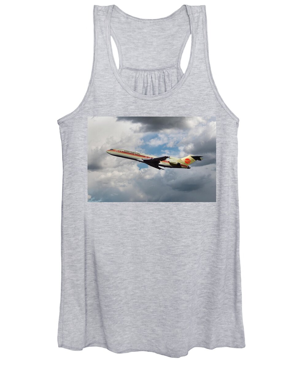 Continental Airlines Women's Tank Top featuring the photograph Continental Airlines Boeing 727 takeoff at LAX by Erik Simonsen