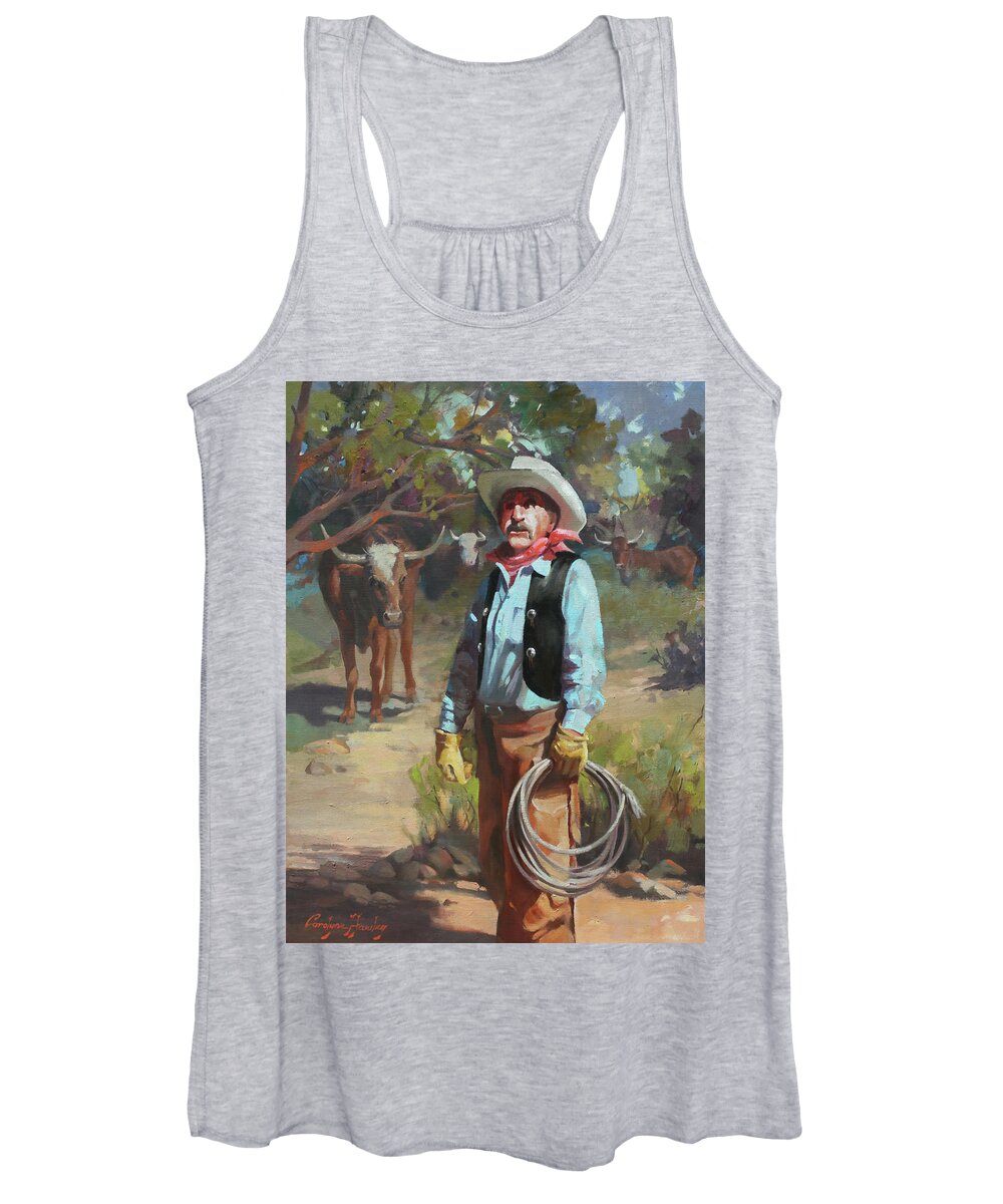 Western Art Women's Tank Top featuring the painting Cowboy With Rope by Carolyne Hawley