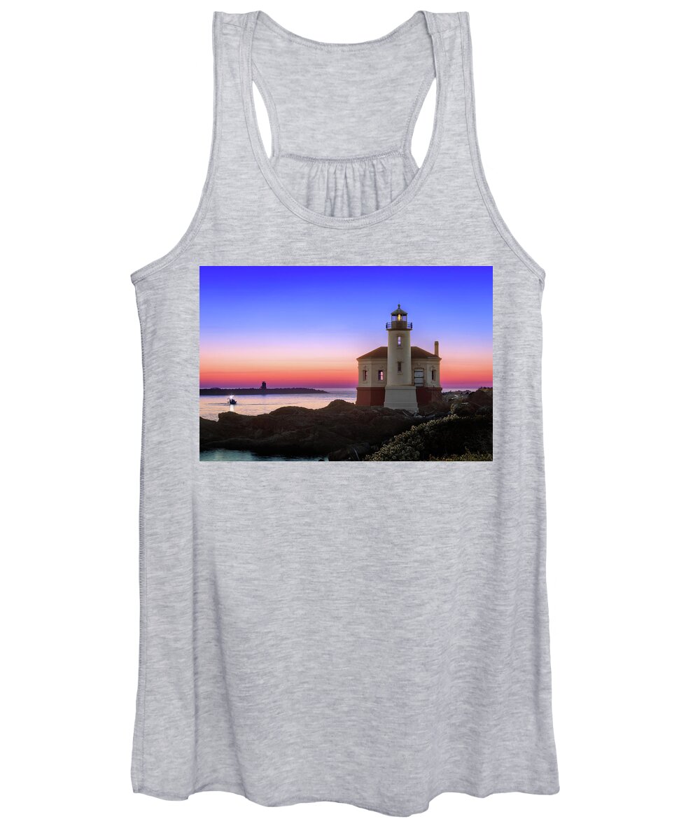 Lighthouse Women's Tank Top featuring the photograph Crab Boat At The Bandon Lighthouse by James Eddy