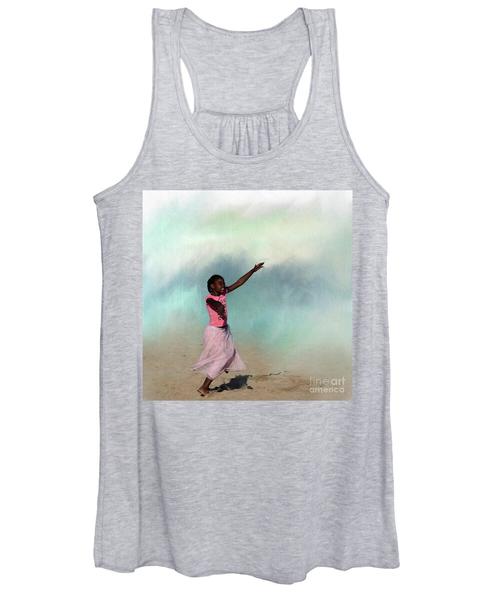 Girl Women's Tank Top featuring the photograph Dancing on the Beach by Eva Lechner