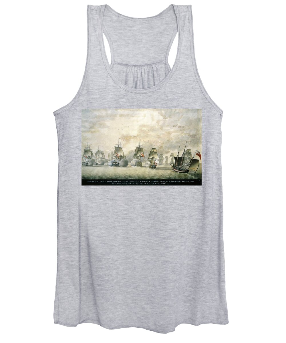 Barge Women's Tank Top featuring the painting Danish Frigate Freya under Captain Krabbe attacks English ships 25.7.1800. by Album