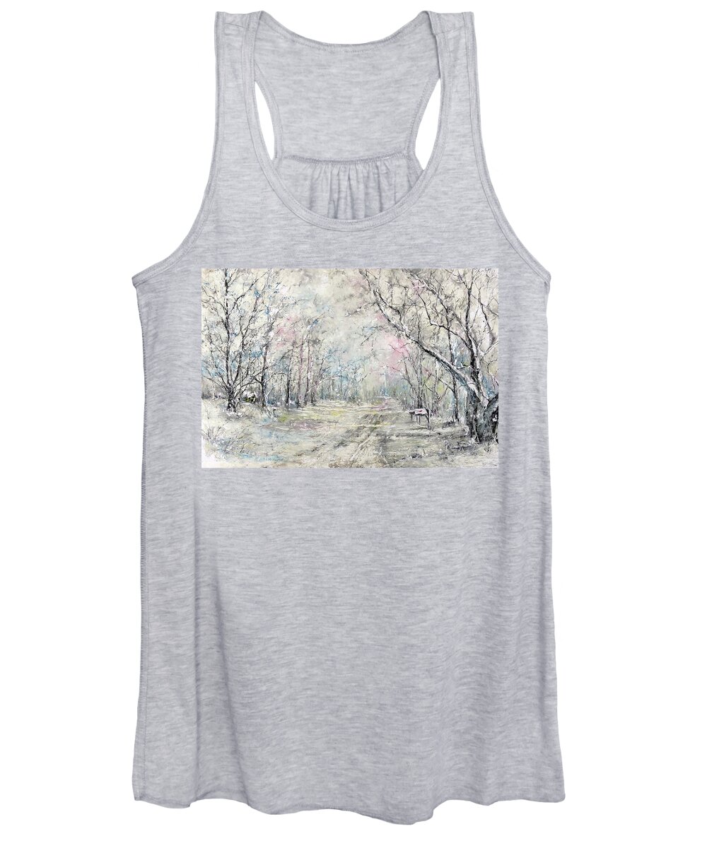 Oil Pastel Women's Tank Top featuring the painting Dees Street Series 7  Winters Serendipity by Robin Miller-Bookhout