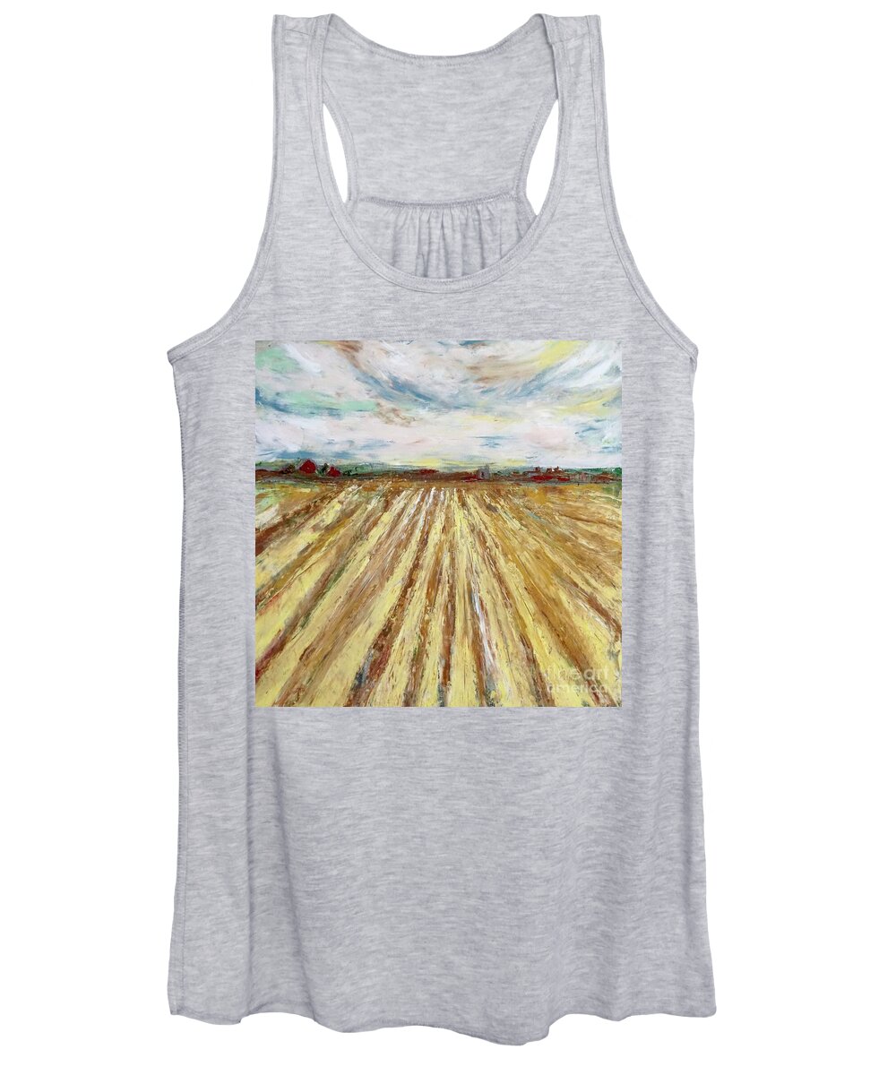 Wheat Women's Tank Top featuring the painting Dream Fields Midwest Farm by Patty Donoghue