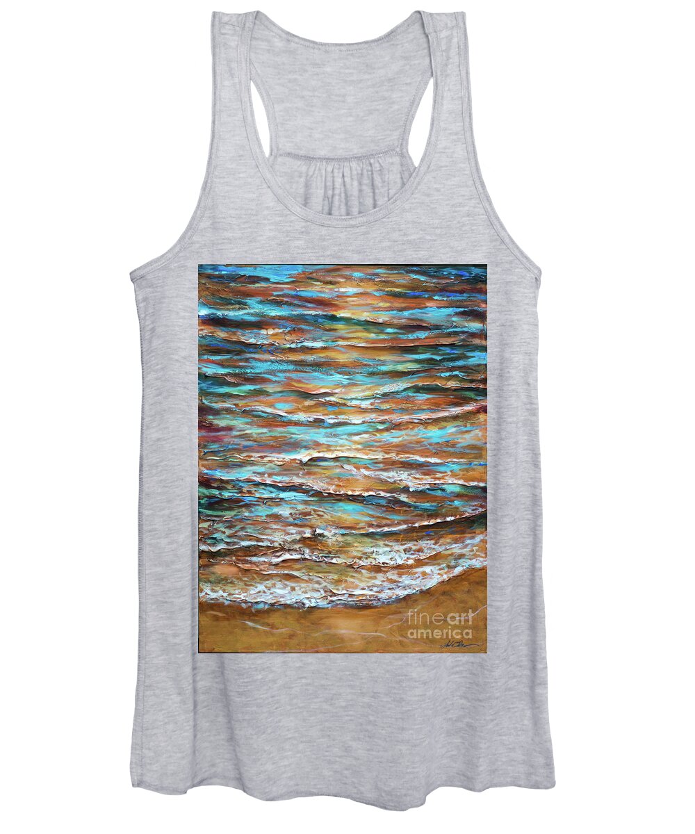 Ocean Women's Tank Top featuring the painting Edge of Tide Sunset by Linda Olsen
