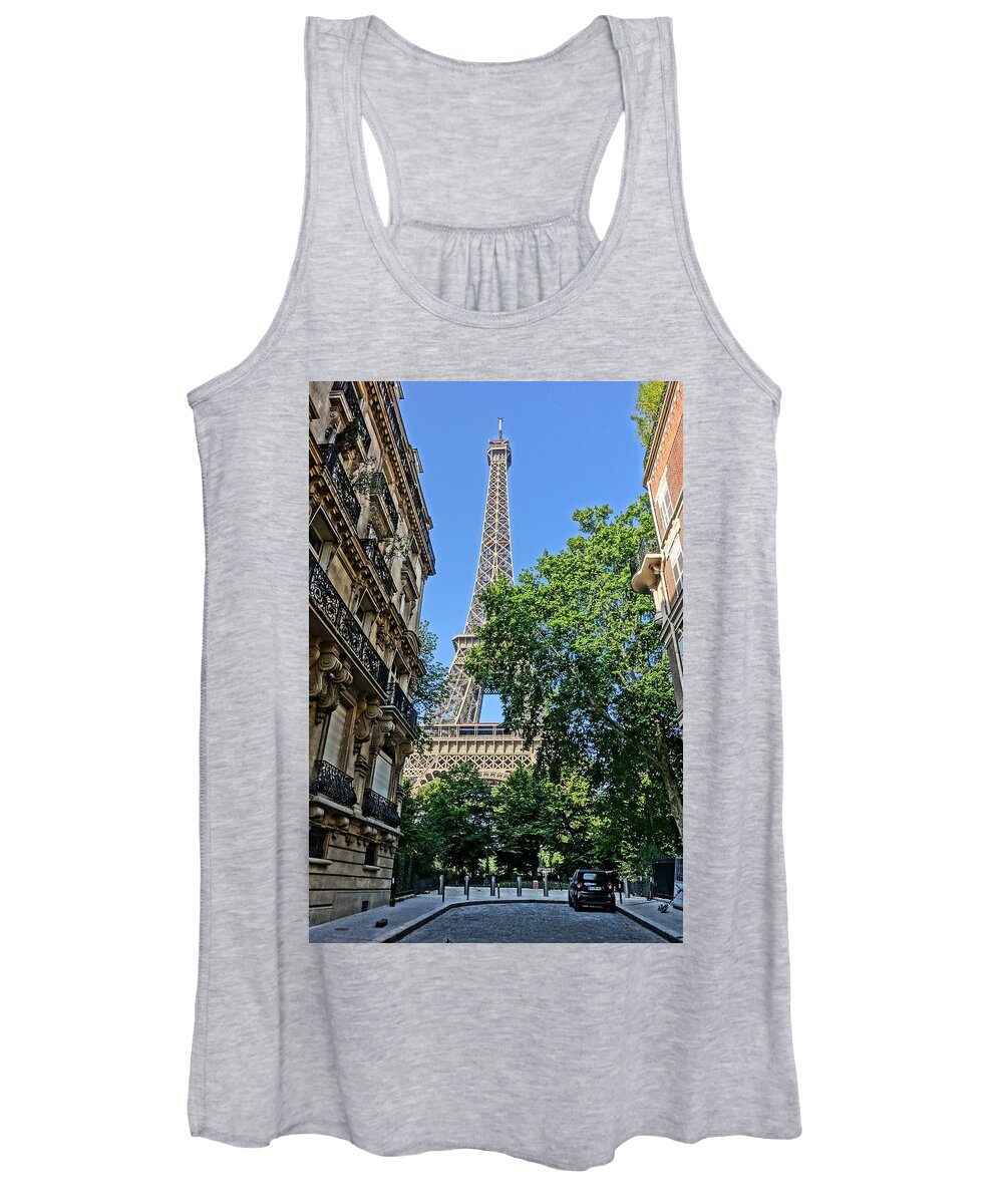 Paris Women's Tank Top featuring the photograph Eiffel Tower from Rue de l'Universite by Patricia Caron