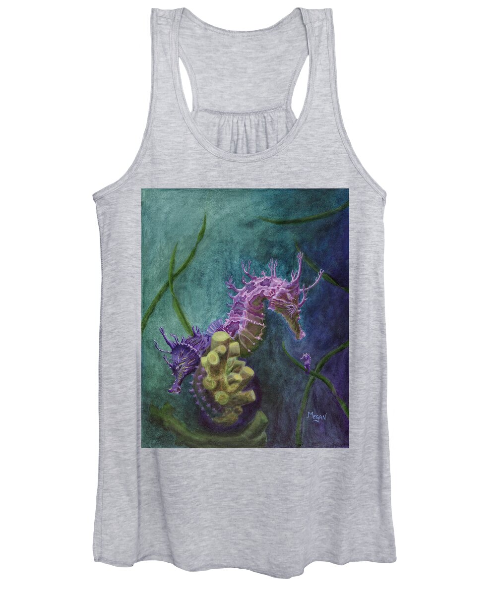 Maned Seahorse Women's Tank Top featuring the painting Entwined Seahorses by Megan Collins