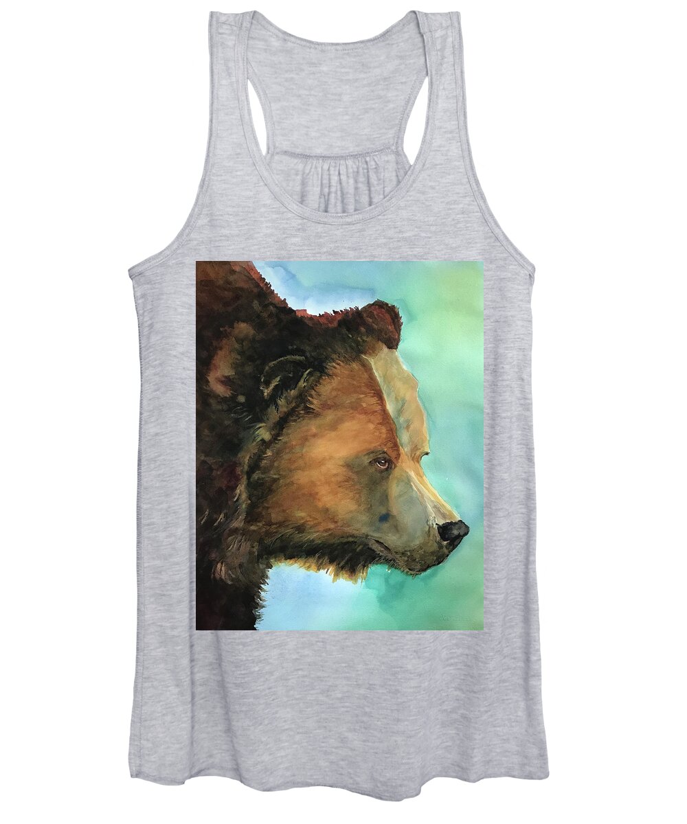 Grizzly Bear Women's Tank Top featuring the painting Face to Face Bear by Joan Chlarson