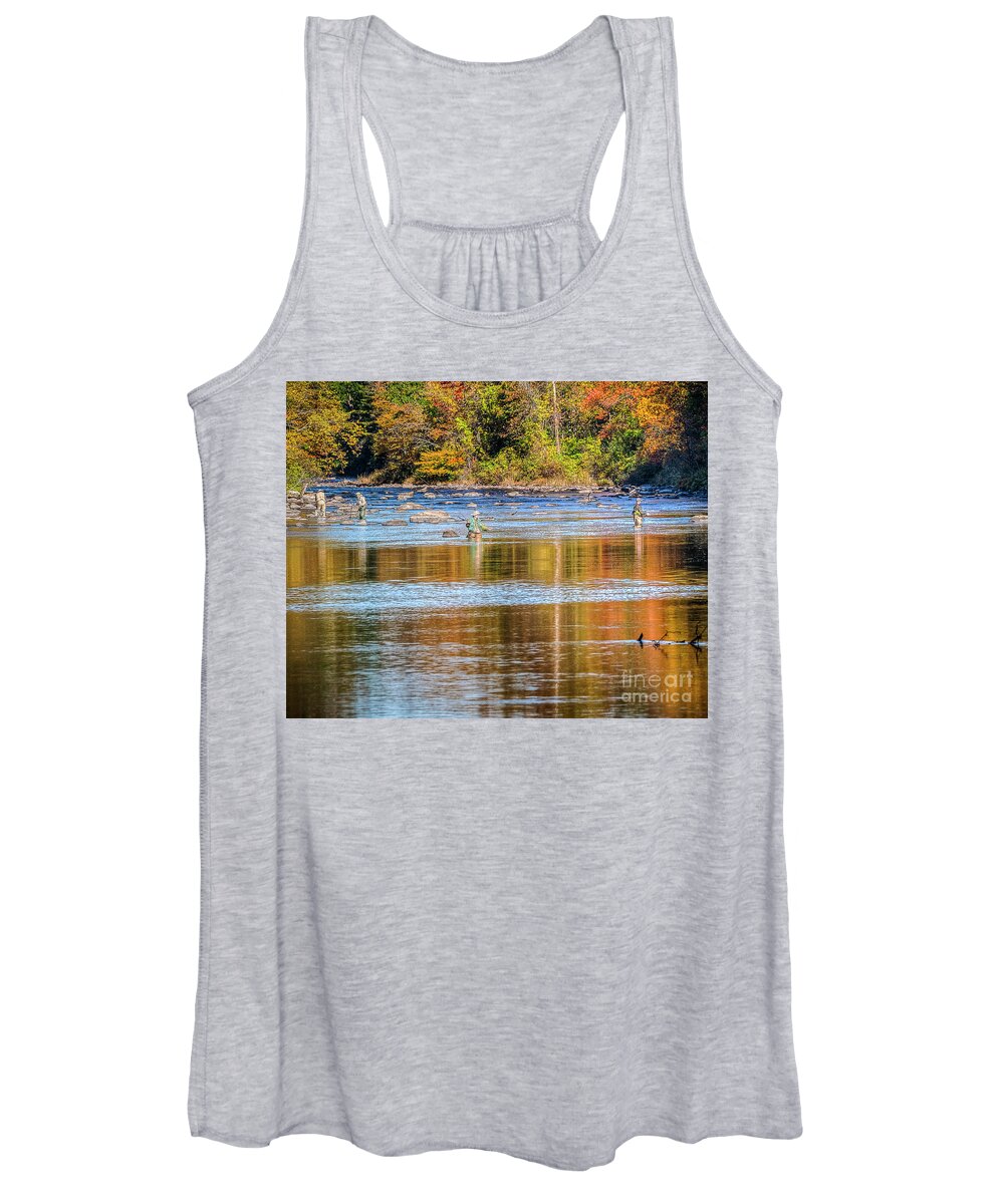 Farmingtion River Women's Tank Top featuring the photograph Fall Fishing Reflections by Tom Cameron