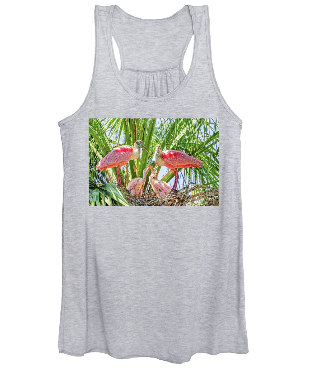 Animals Women's Tank Top featuring the photograph Family Portrait - The Spoonbills by Jo Ann Gregg