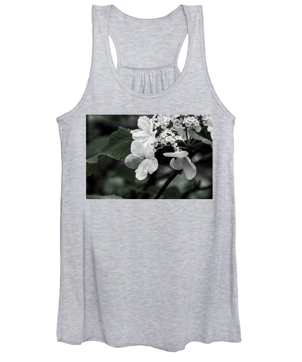 B&w Women's Tank Top featuring the photograph Flower and Rain Drops 8645 by Gordon Sarti