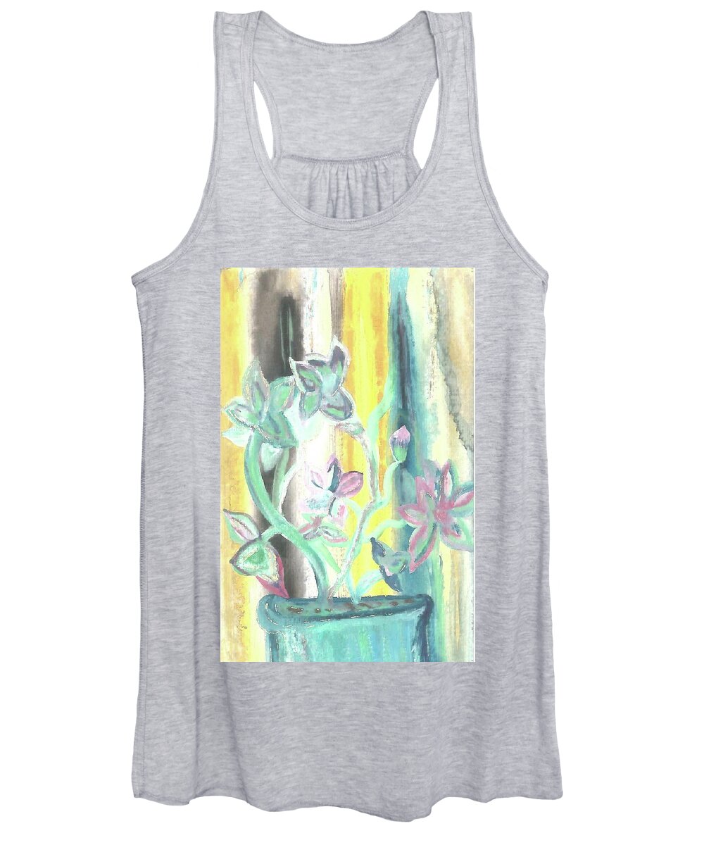 Abstract Women's Tank Top featuring the mixed media Flower Follies by Megan Ford-Miller