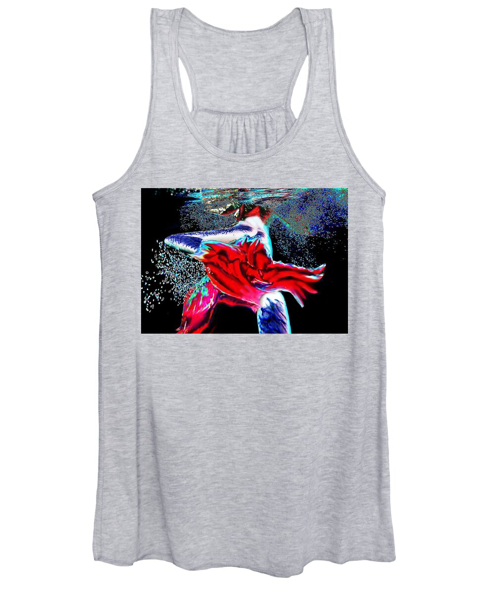 Underwater Women's Tank Top featuring the digital art Flying to the surface on Bubbles by Leo Malboeuf