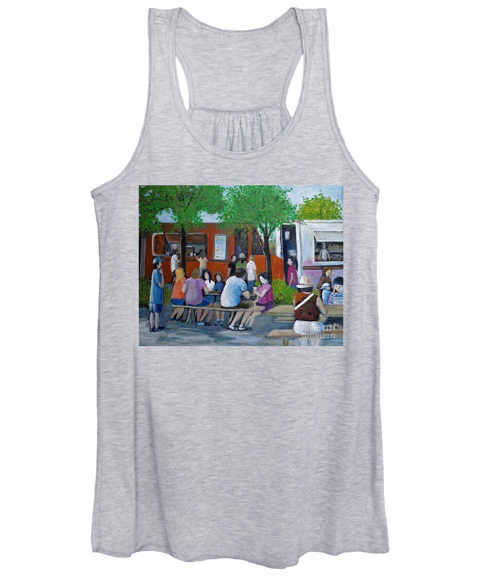 Food Trucks Women's Tank Top featuring the painting Food Truck Gathering by Reb Frost