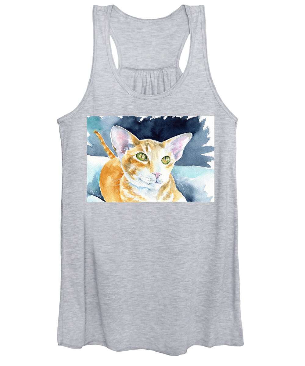 Peterbald Women's Tank Top featuring the painting Fox Peterbald Cat Painting by Dora Hathazi Mendes