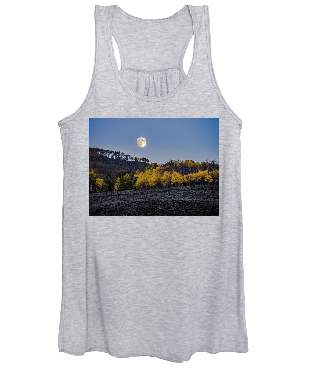 Fall Women's Tank Top featuring the photograph Full Moon Over Aspens by Johnny Boyd