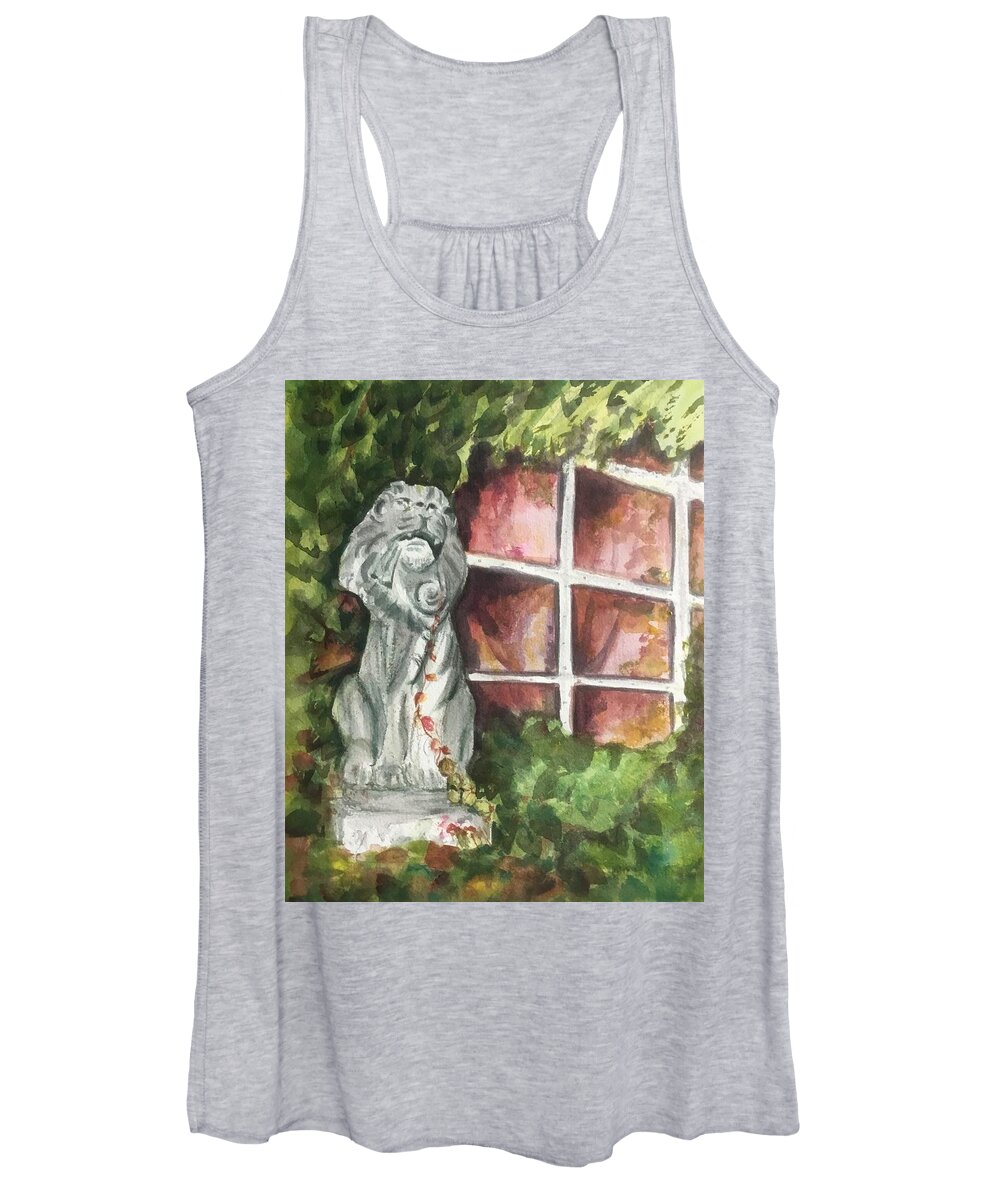 Stone Lion Women's Tank Top featuring the painting Stone Lion by Sonia Mocnik
