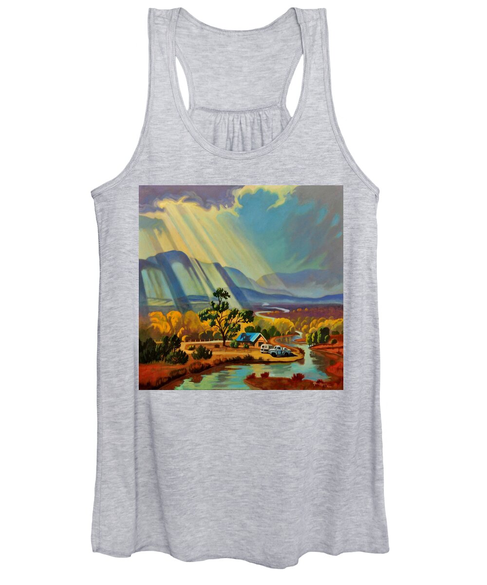 God Rays Women's Tank Top featuring the painting God Rays on a Blue Roof by Art West