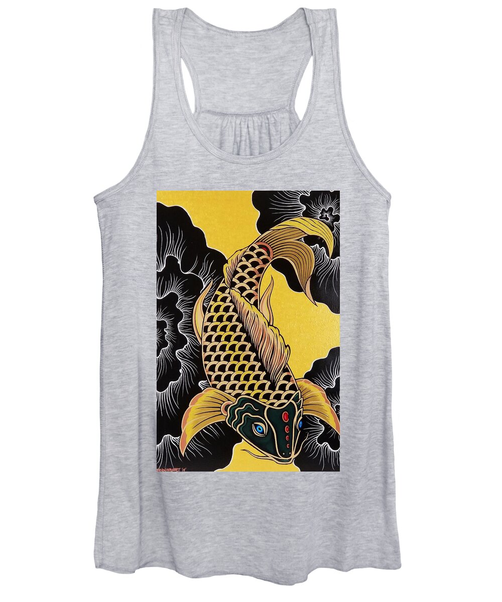 Koi Fish Women's Tank Top featuring the painting Golden Koi Fish by Bryon Stewart