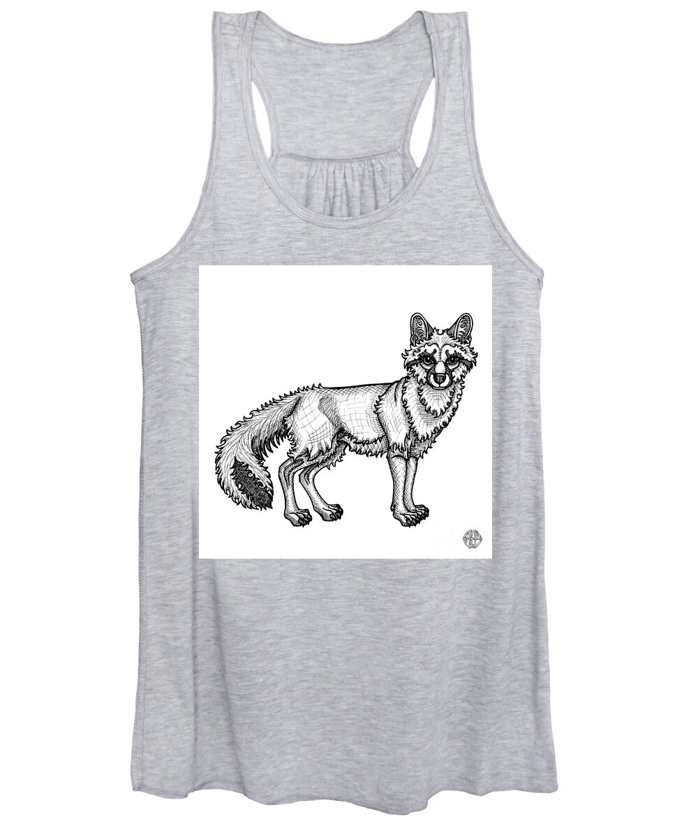 Animal Portrait Women's Tank Top featuring the drawing Gray Fox by Amy E Fraser