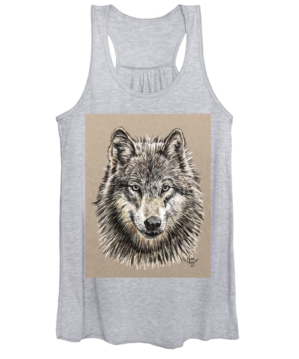 Wolf Women's Tank Top featuring the painting Grey Wolf by Mark Ray