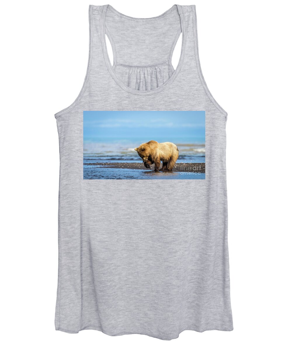 Grizzly Women's Tank Top featuring the photograph Grizzly bear on the shore by Lyl Dil Creations