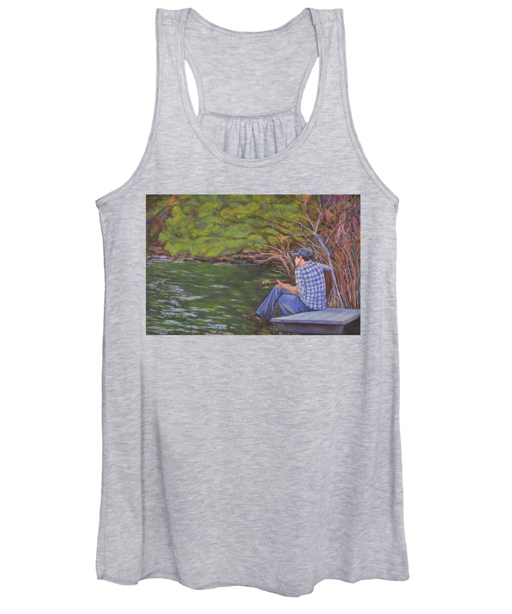 Hook Mountain Women's Tank Top featuring the painting Guitar Man by Beth Riso