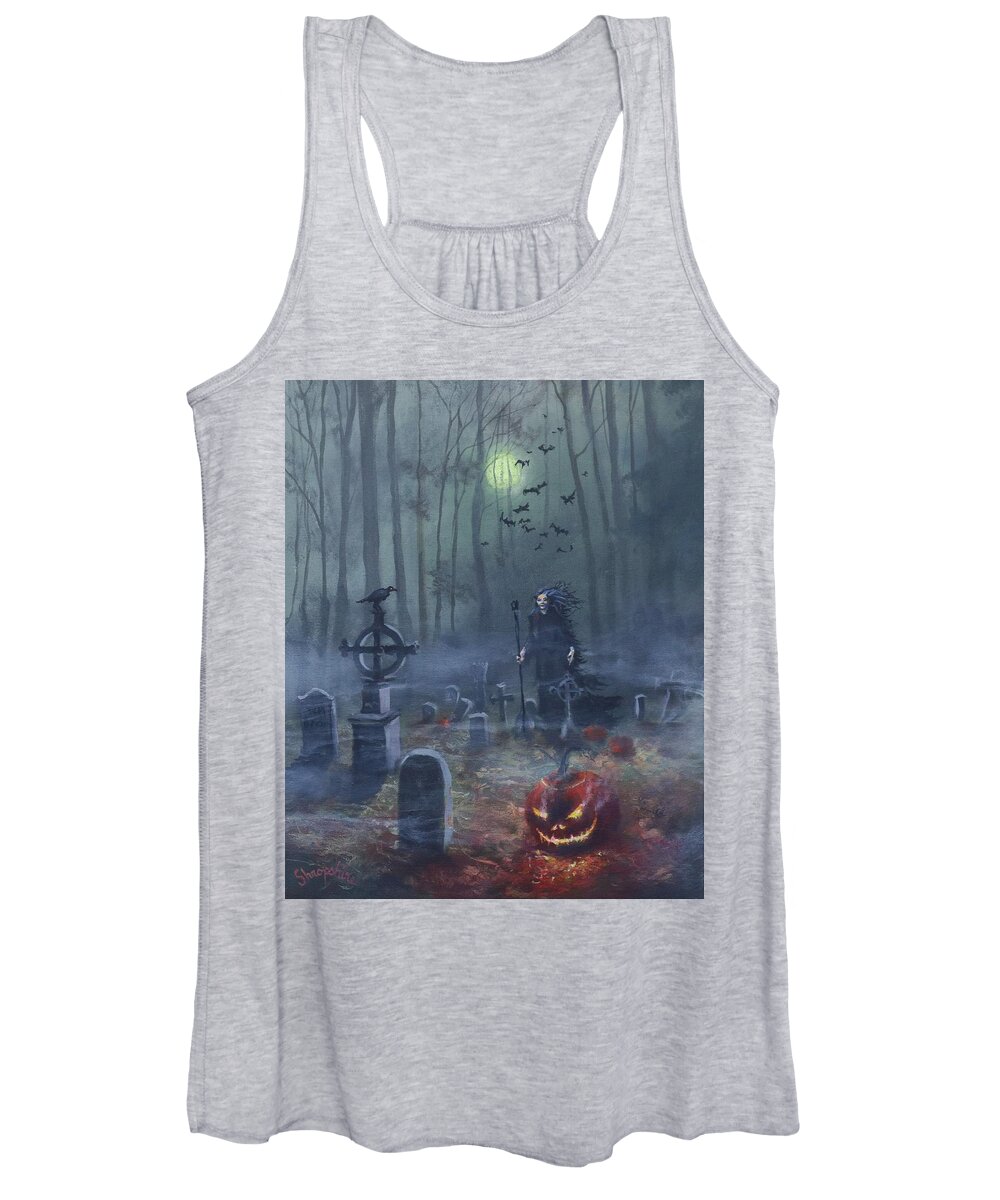 Halloween Women's Tank Top featuring the painting Halloween Night by Tom Shropshire