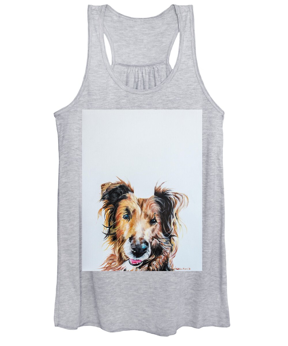 Dog Women's Tank Top featuring the painting Happy Dog by Katrina Nixon