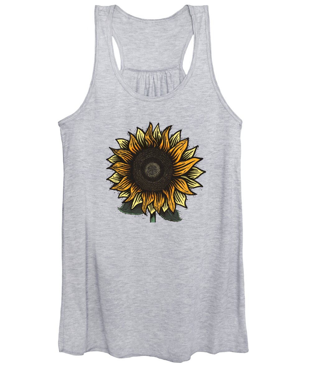 Sun Women's Tank Top featuring the painting Here Comes The Sunflower Woodcut by Little Bunny Sunshine