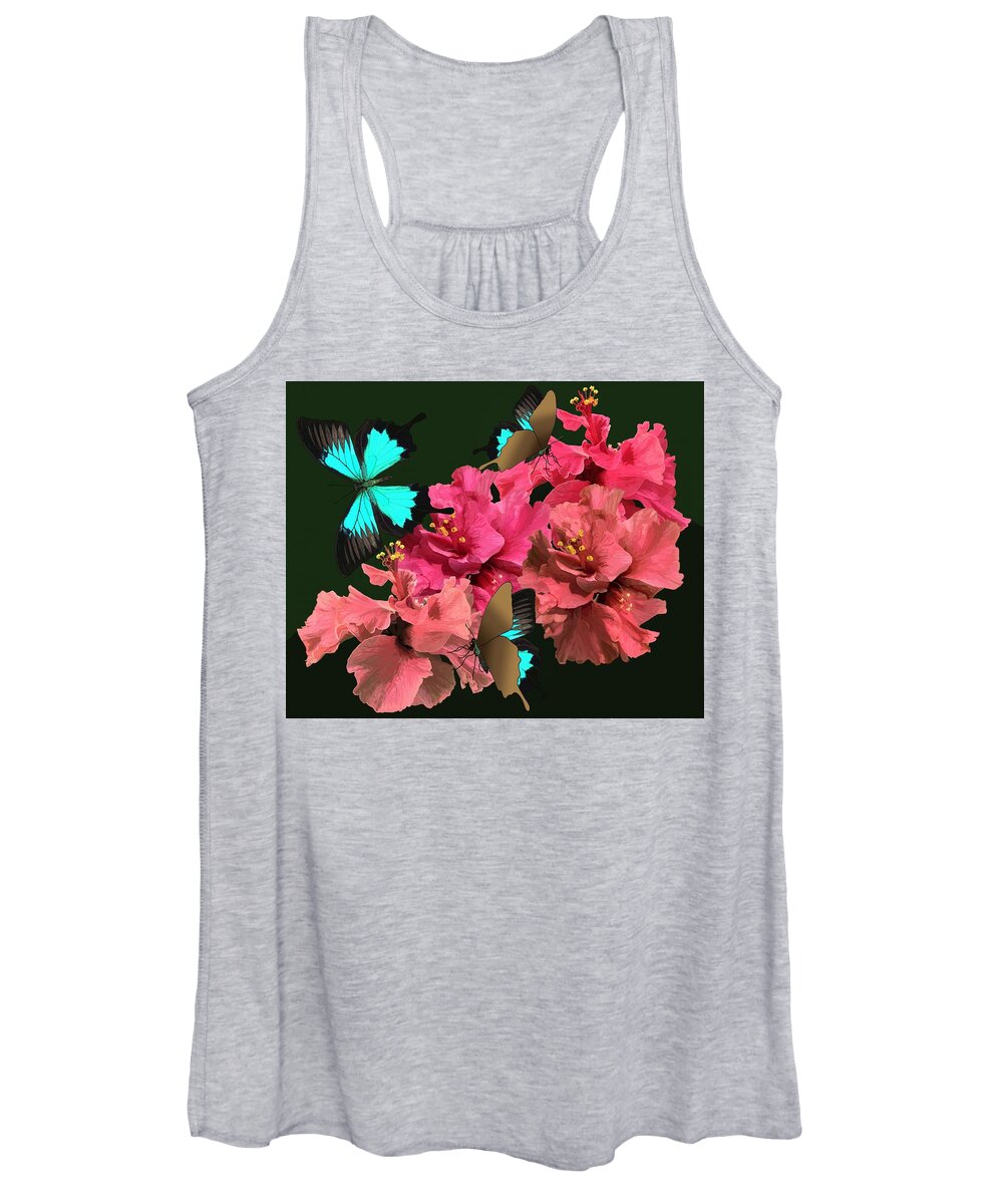 Hibiscus Women's Tank Top featuring the drawing Hibiscus Butterfly Joy by Joan Stratton