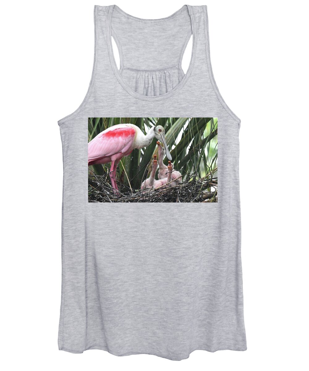 Roseate Spoonbill Women's Tank Top featuring the photograph Hungry Roseate Spoonbills by Jim Bennight